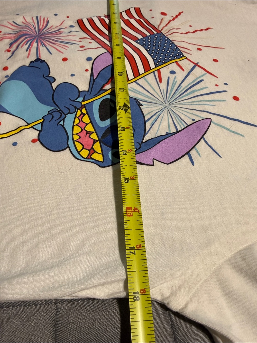 Disney White Tee with Blue Stitch Holding American Flag and Fireworks (medium) - Picture 5 of 6
